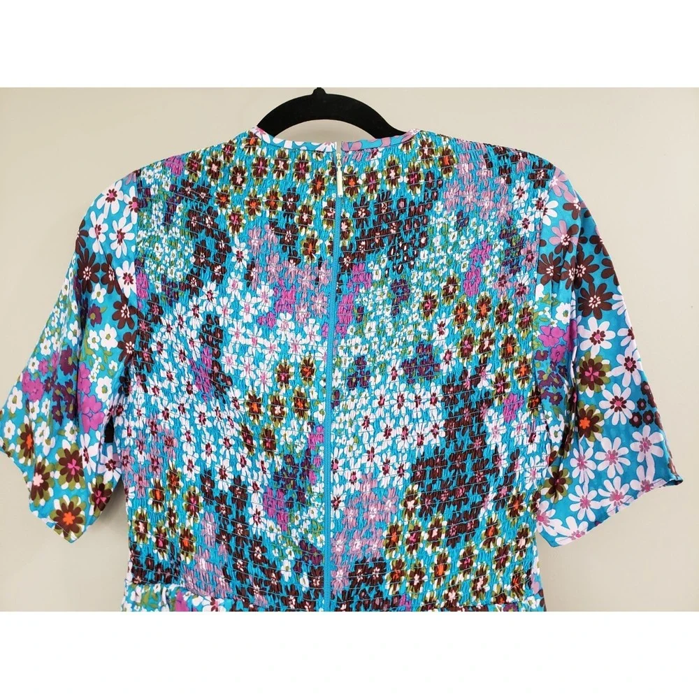 NEVER WORN Kate Spade Pacific Petals Floral Dress SZ 0 Jacquard Silk Blue Ruffle - Picture 6 of 6